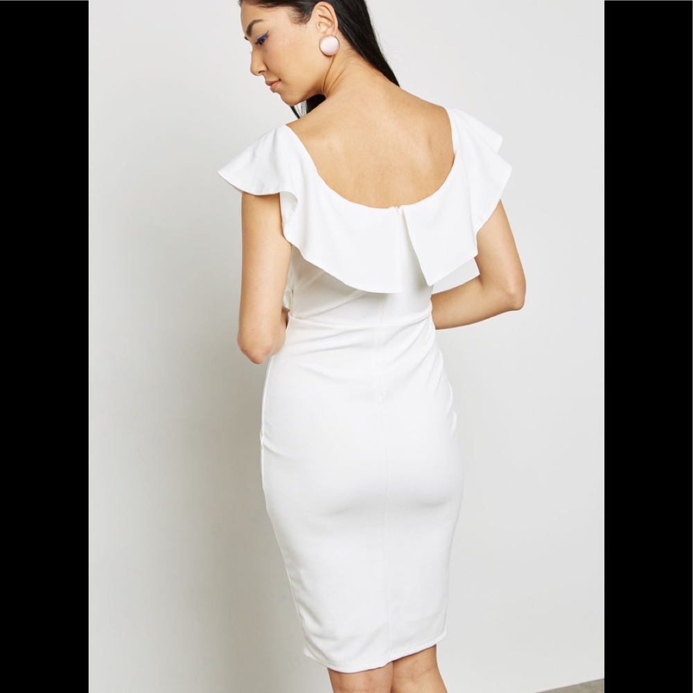 White Plunge Ruffle Bodycon Dress - Picture 4 of 4